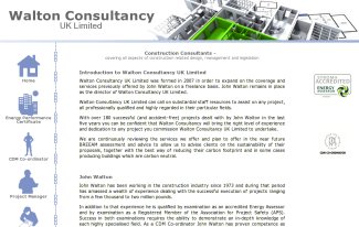 A web site for a company covering all aspects of construction related design, management and legislation. Regarding this web site the director wrote, "I think the site is excellent...Thank you for all your effort and speed." Walton Consultancy UK Ltd